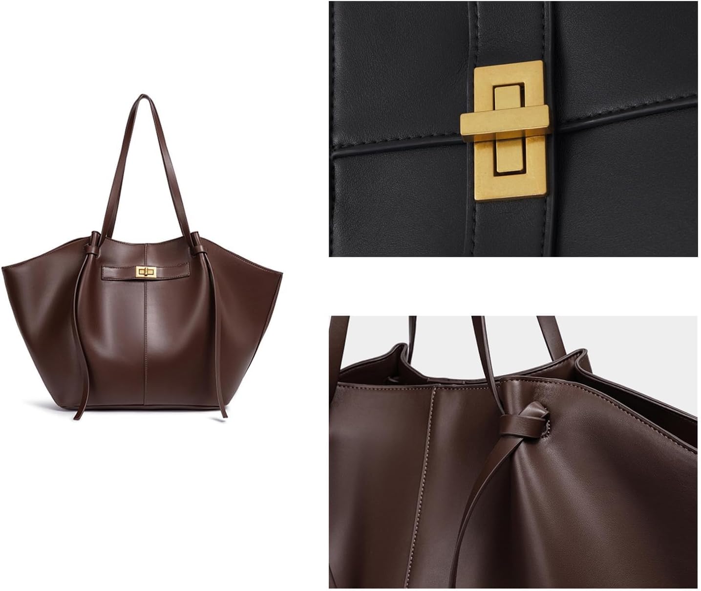 Generisch Women's Tote Bag, Shopper Bag, Large Shoulder Handbag with Removable Strap, Leather Tote Bag, Women's Brown, Shopper for College, School, Work, Travel, Shopping. – Bild 6