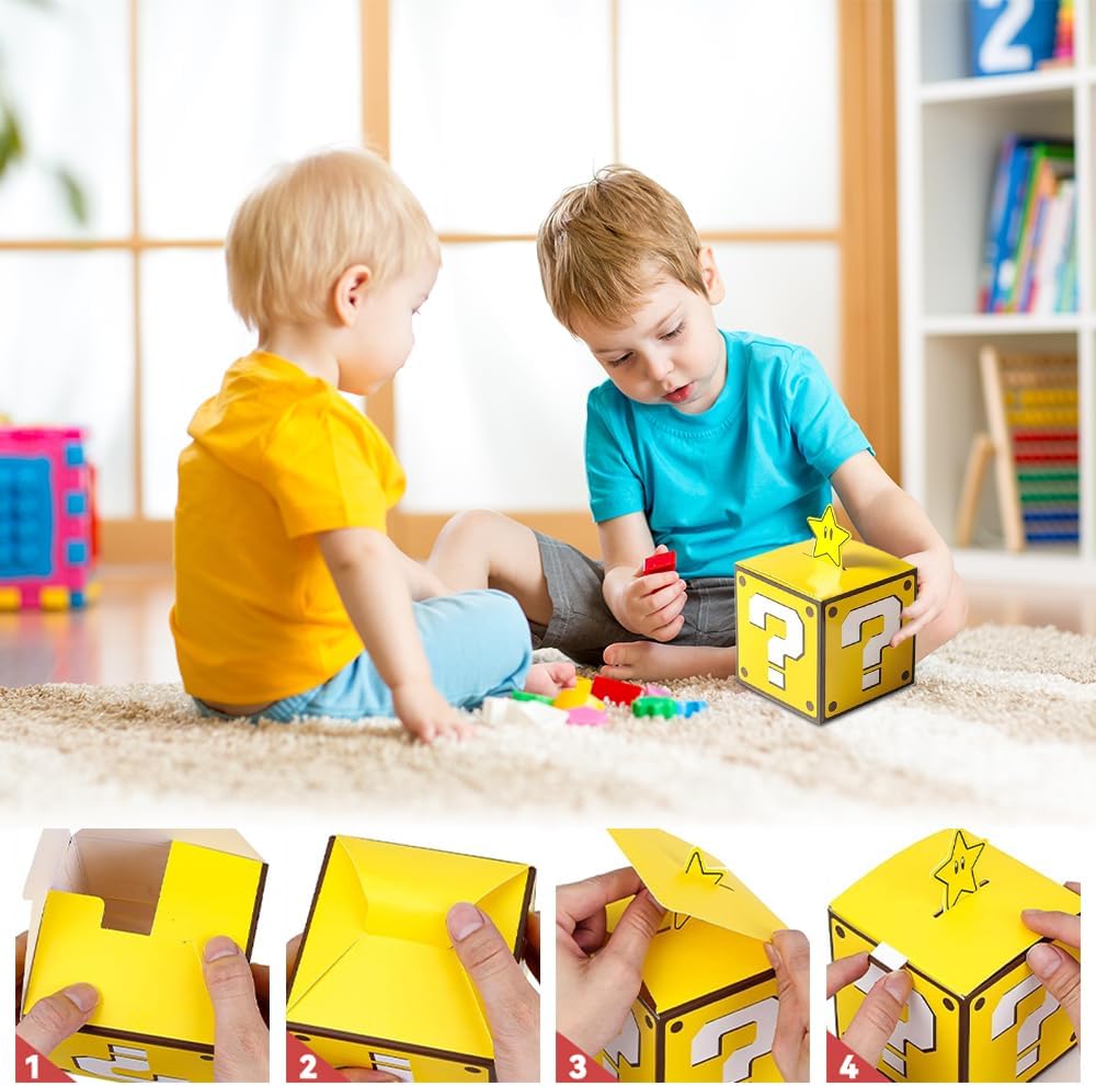 Mario Gift Box Birthday Children, Pack of 24 Game Treat Box, Party Boxes Gift Box for Wedding, Party, Children's Birthday, Christmas Eve, Halloween (12 Yellow + 12 Brown) – Bild 4