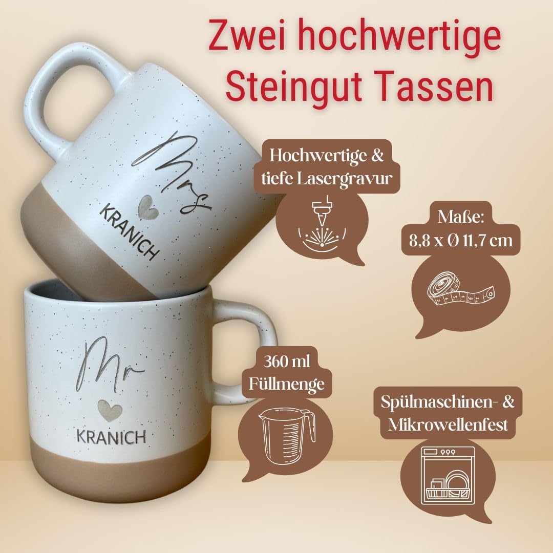 Personalised Wedding Gift Set | Mr & Mrs Cups with Name | Engraved Tray | Gift Box Wedding | Wedding Cups Personalised (Full Set) – Bild 5