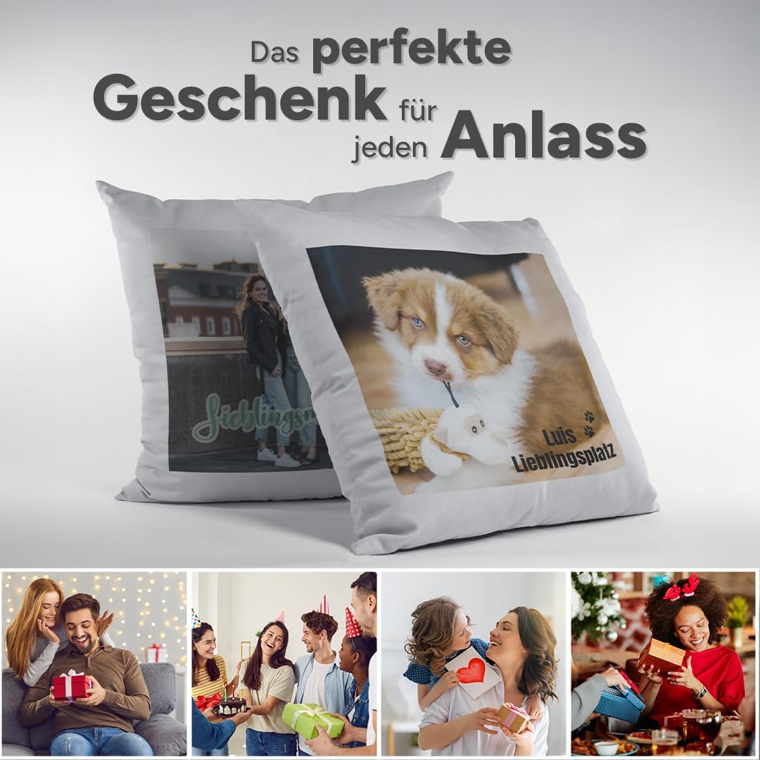 Personalised Cushion 40 x 40 cm with Photo & Cushion Filling - Individual Photo Cushion with Picture - Personalised Gift for Women, Men & Girlfriend - Decorative Cushion & Cuddly Cushion, White/Green – Bild 5
