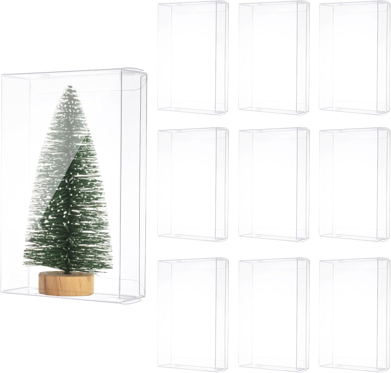 QUARKZMAN Pack of 10 Transparent Gift Boxes, 131 x 47 x 206 mm Plastic Gift Packaging for Sweets, Biscuits, Jewellery Storage, Wedding, Valentine's Day, Party, Packaging