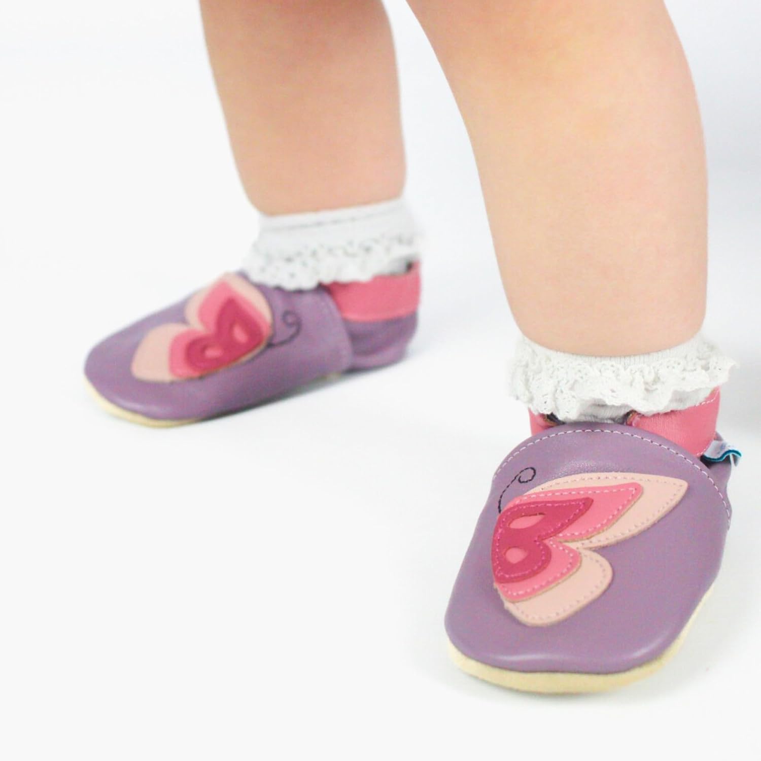 Dotty Fish Soft Leather Baby Shoes, Crawling Shoes, First Walking Shoes with Suede Soles Toddler shoes with flower design for girls. 0 - 6 months to 4 - 5 years. – Bild 2