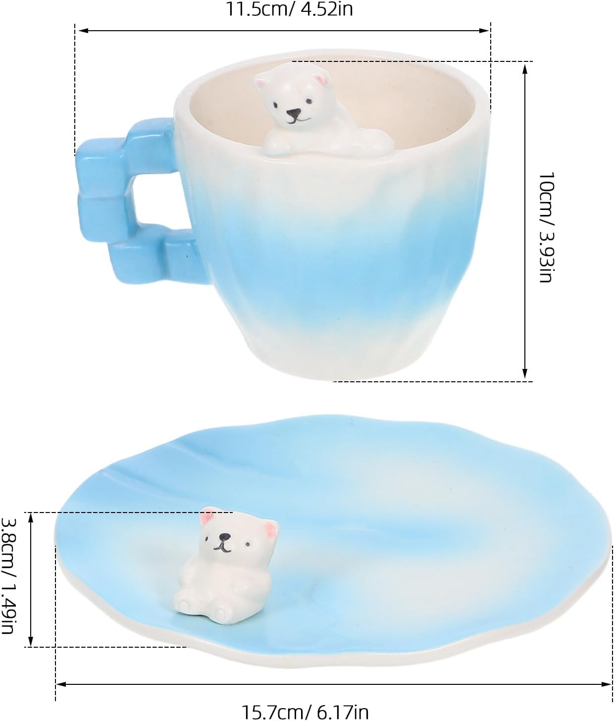 Hemobllo Eisbär Keramik Kaffeetasse mit Untertasse 200 Ml Süßes 3d tiermotiv Teetassen Satz für Kaffee und Tee Geschenkset – Bild 2
