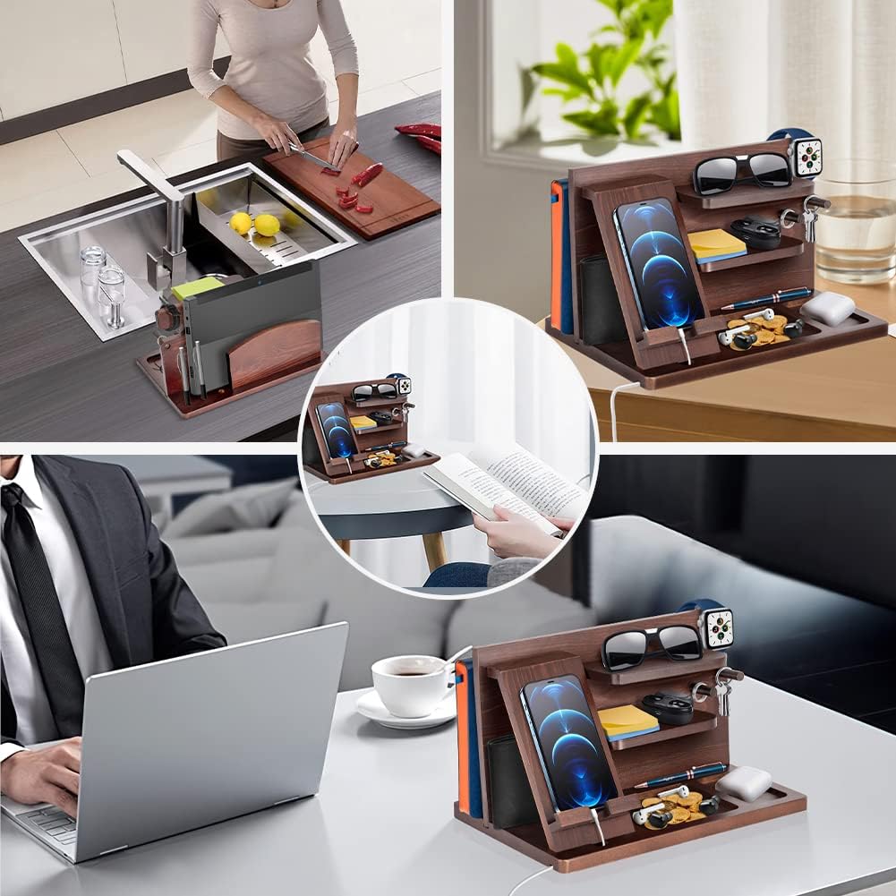 Gifts for Men, Wooden Phone Docking Station, Watches, Wallets, Bedside Organiser Gift Husband, Gift for Him, Father, Brother, Christmas, Anniversary, Birthday Gift for Men, Dad Gifts – Bild 5