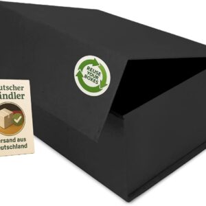 Gift Box with Lid, 45 x 35 x 20 cm, Magnetic Closure, Wedding, Birth, Christmas, Gift Packaging in Black Natural