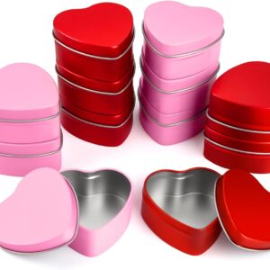 ASTARON Pack of 12 2 oz Heart Tins with Lids for Valentine’s Day, Large Heart Candle Jars, Valentine Candle Containers, Heart-Shaped Boxes for Sweets, Metal Tins for Candle Making (Red, Pink)