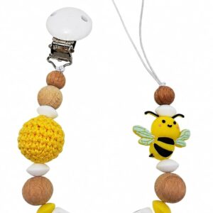 Personalised Baby Gift Personalised Dummy Chain with Name for Girl or Boy Baby Gift Personalised for Birth & Christening (Yellow Bee)