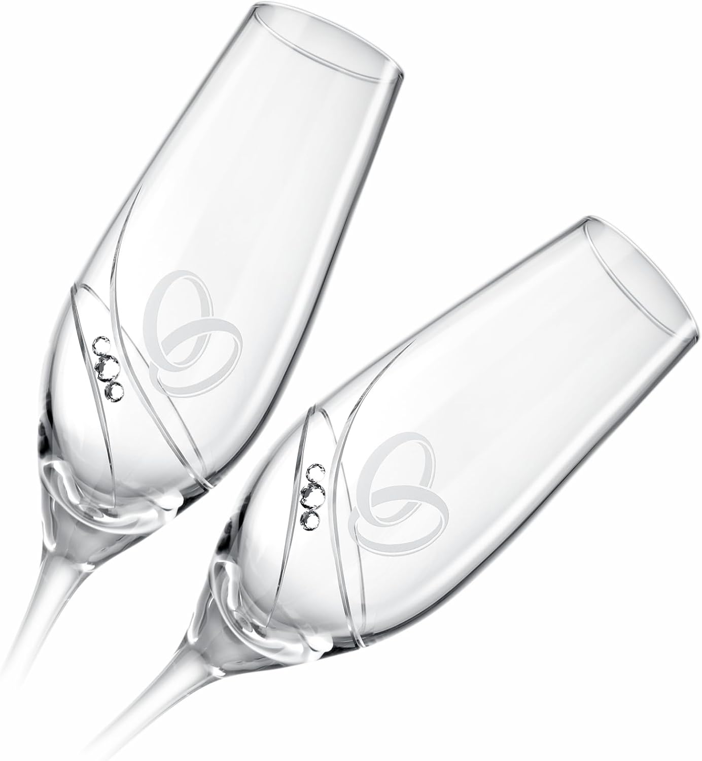 Gala Champagne Glasses with Swarovski Crystals - Engraved Hearts, Minimalist Design - Champagne Glasses Wedding Champagne Glasses Set, Aperitif Glasses for Special Occasions, Pack of 2 – Bild 4