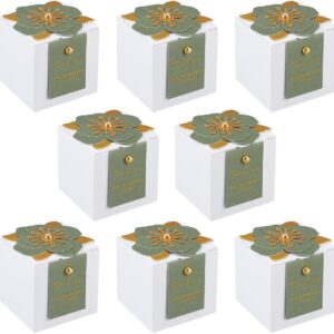 MAYJOYDIY 50 Sets of Decorative Boxes with Flower Decoration, Gift Boxes for Sweets, Foldable Paper Candy Packaging Boxes for Women, Garden, Wedding, Bridal Shower, Birthday, White