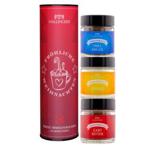 Hallingers Merry Christmas – Christmas Gift Set with 3 Types of Drinking Chocolate – Full Milk, Dark and White Chocolate (Set) – Gift Ideas Christmas & Gifts Advent Calendar |