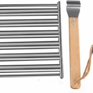 Grillrost Wurstkorb Grillgitter Wursthalter Wurstroller aus Edelstahl mit Abnehmbarem Holzgriff Und Platzsparender Bauweise für Picknick Camping Terrasse Garten, Klein