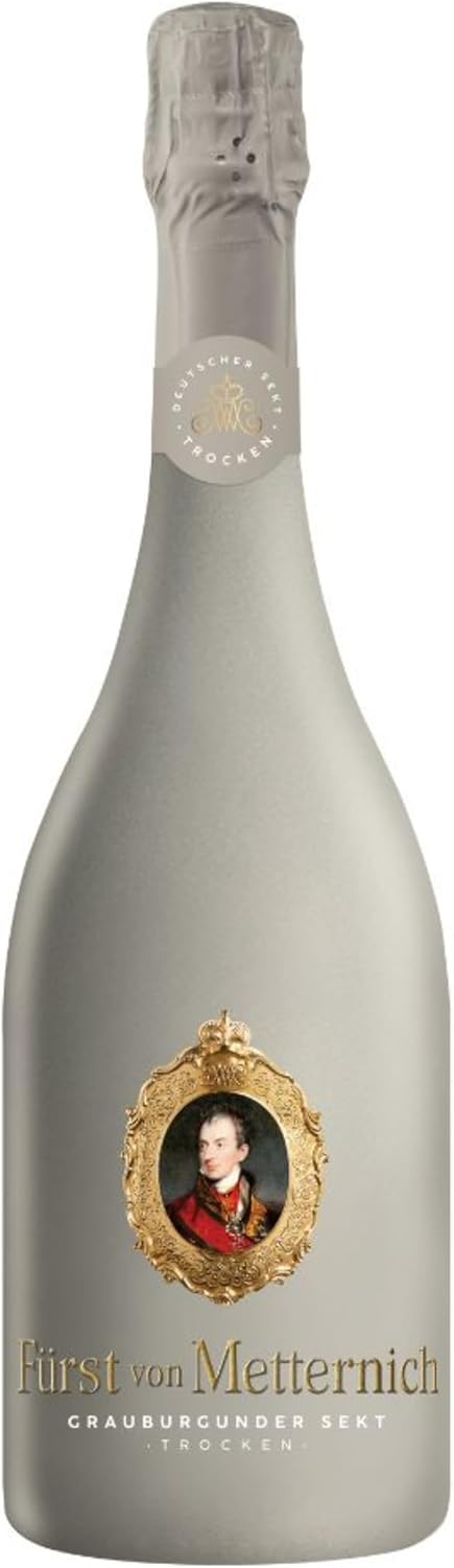 Fürst von Metternich Pinot Gris Champagne Dry (1 x 0.75 L) - German Premium Sparkling Wine with Fine Perlage & Yellow Fruit Flavours - Elegant Design in Matte Grey