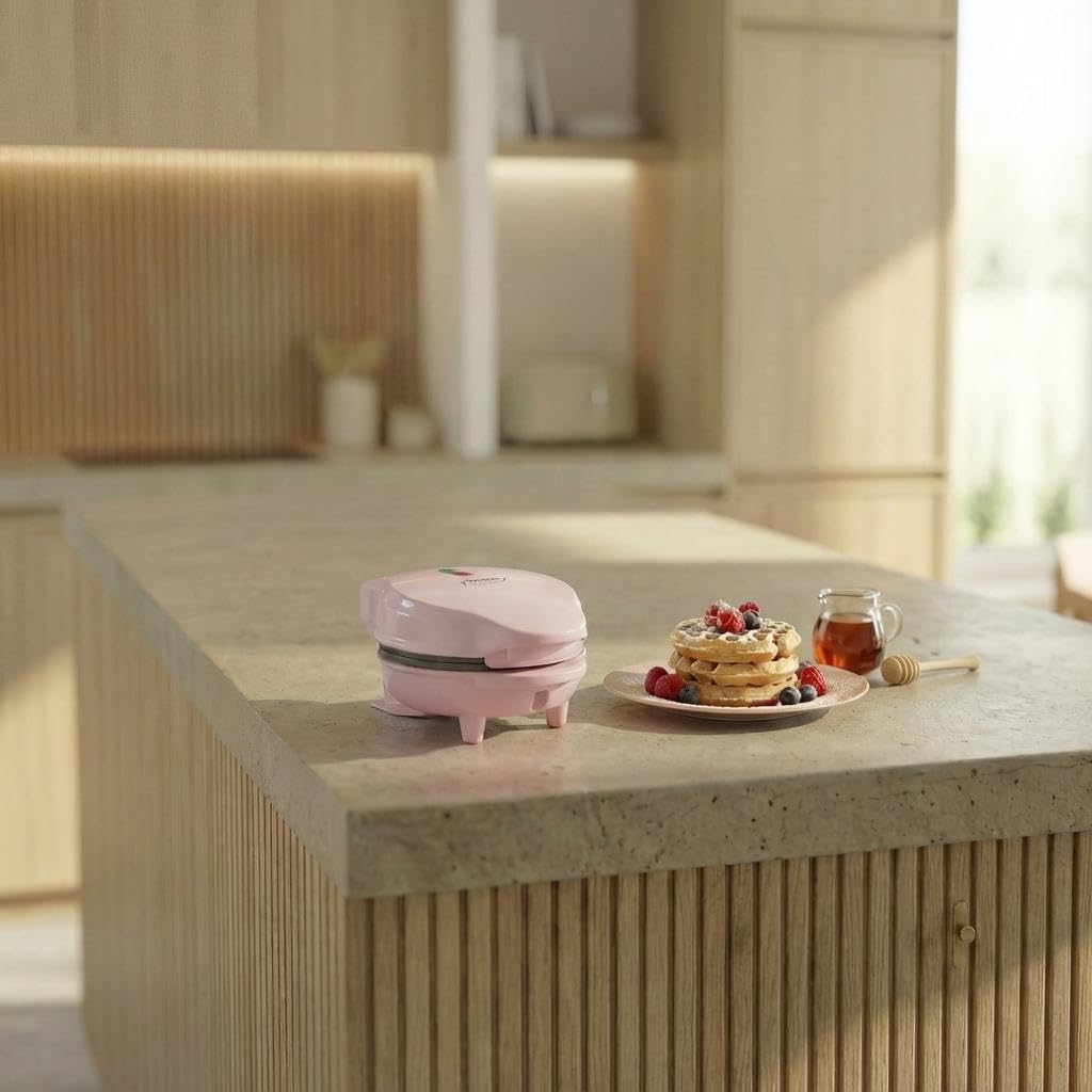 Bestron Mini Waffle Iron for Classic Waffles, Small Waffle Maker with Non-Stick Coating, for Children's Birthdays, Family Parties, Easter or Christmas, Retro Design, 550 Watt, Colour: Pink – Bild 6