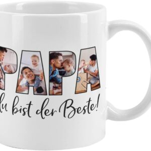 Herz & Heim Best Dad Mug Personalised Creative Photo Mug with 4 Own Pictures for the Best Dad Easy Design Gift Father Birthday