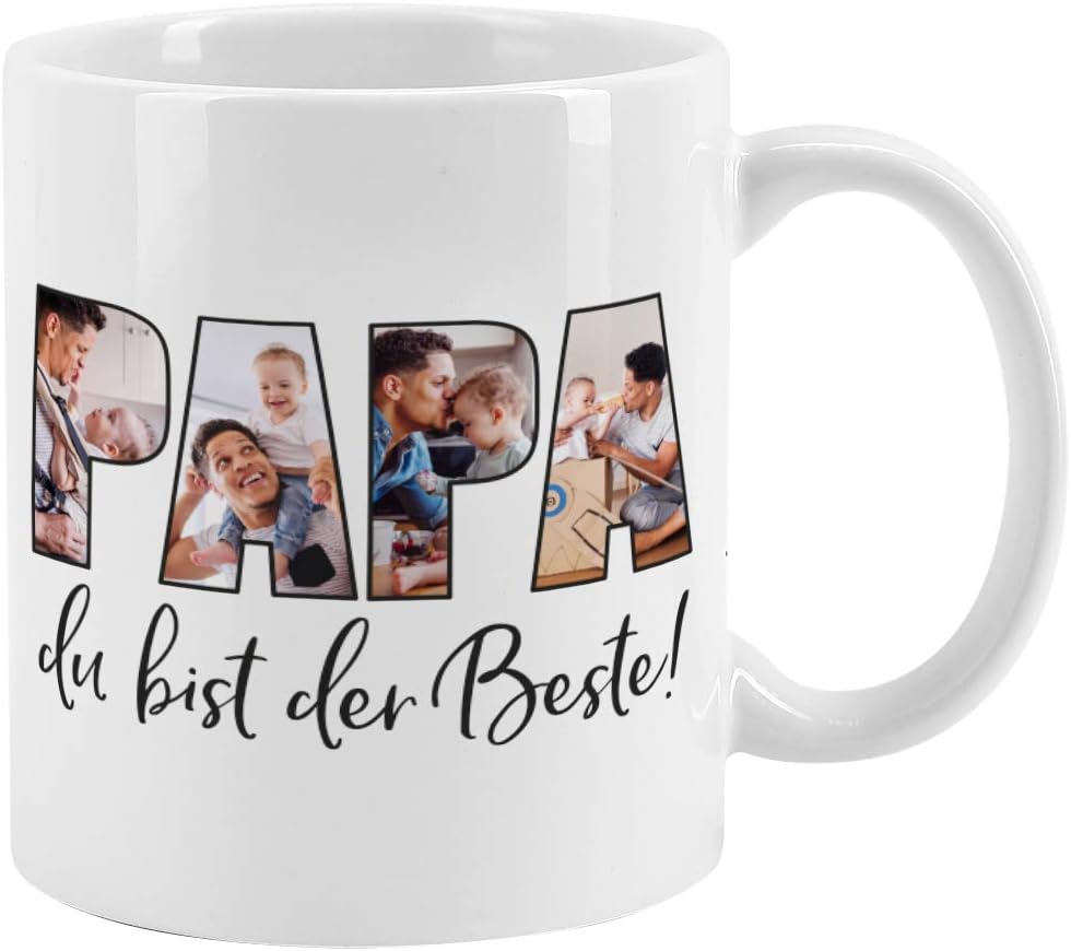 Herz & Heim Best Dad Mug Personalised Creative Photo Mug with 4 Own Pictures for the Best Dad Easy Design Gift Father Birthday