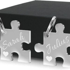 2 Keyring "Puzzle" with your personal engraving, saying or name made of solid acrylic glass, great gift idea for Valentine's Day, Valentine's Day gift for couples, friends, best friends, love gift