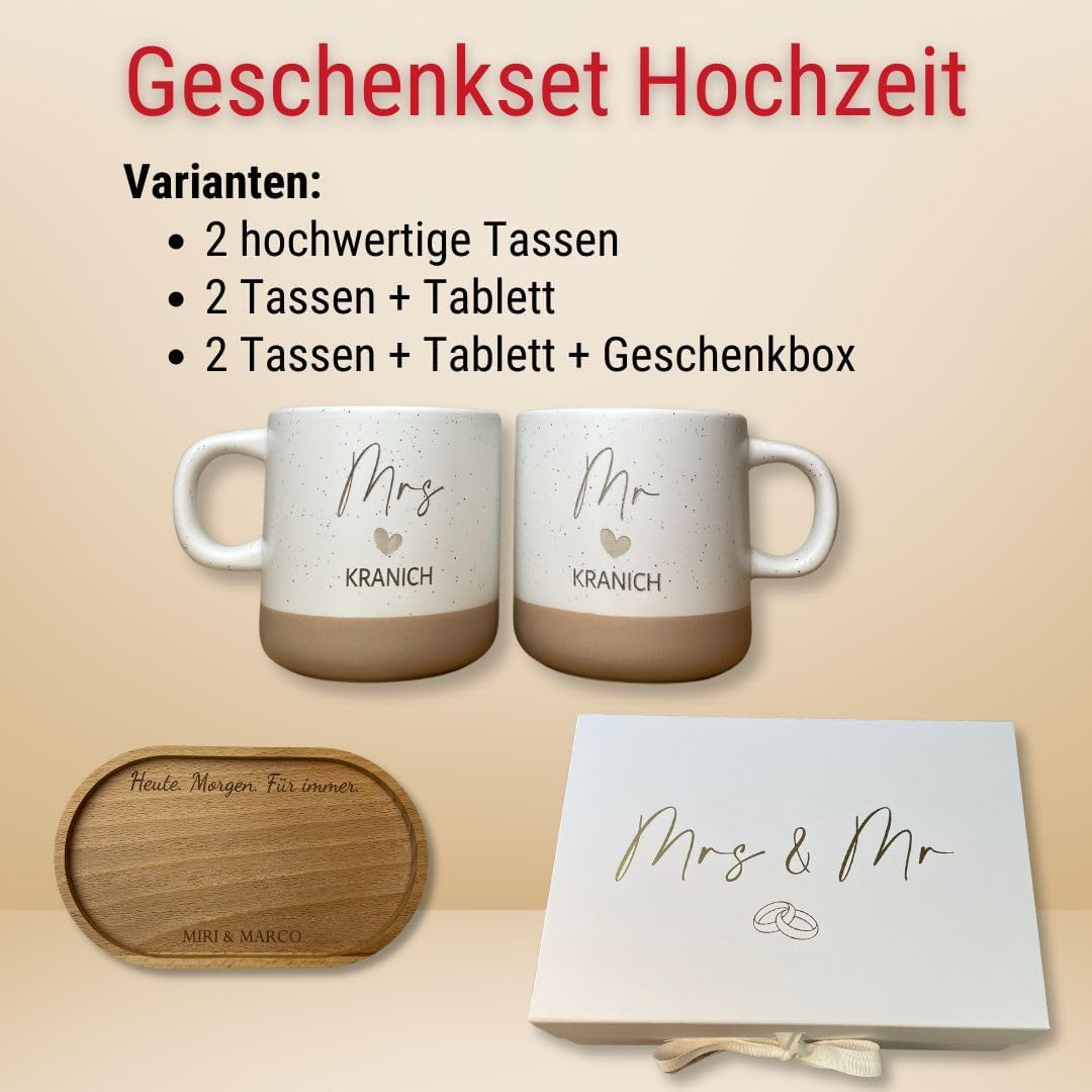 Personalised Wedding Gift Set | Mr & Mrs Cups with Name | Engraved Tray | Gift Box Wedding | Wedding Cups Personalised (Full Set) – Bild 4