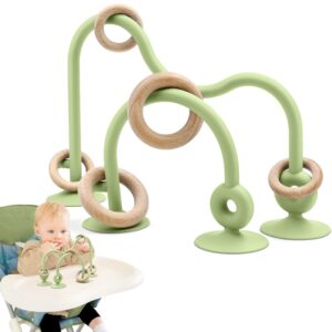 AiTuiTui Baby High Chair Suction Cup Toy, Sensory Learning Toy with Relief Textures for Toddlers, BPA-Free Silicone Wooden Toy from 6 7 8 9 12 Months, Gift for Boys and Girls (Green)