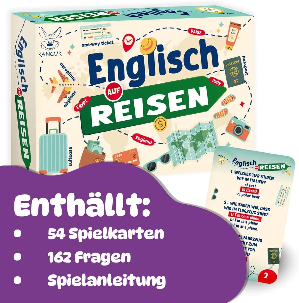 English on Travel Card Game from 10 Years with 54 Cards Educational Game – Bild 5