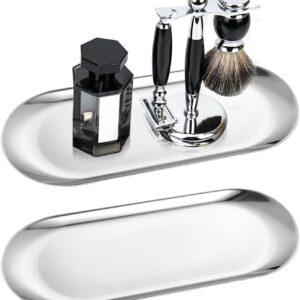 Set of 2 Decorative Trays, Oblong Small Tray, Silver Decorative Bowl, Storage Tray, Stainless Steel Mirror Tray for Desserts, Cosmetics, Jewellery, Candles