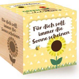Feel Green Celebrations Ecocube, Sunflower Organic Seeds, Wooden Cube With Laser Engraving "The Sun Shall Always Shine For You", Sustainable Gift Idea, Cultivation Set, Made in Austria