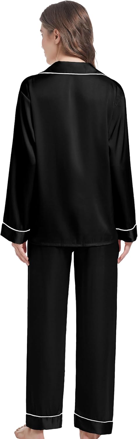 Women's Long Sleeve Pyjamas Satin Pyjama Set Sleepwear with Button Placket Women's Winter Leisure Suit with Turn-Down Collar – Bild 2