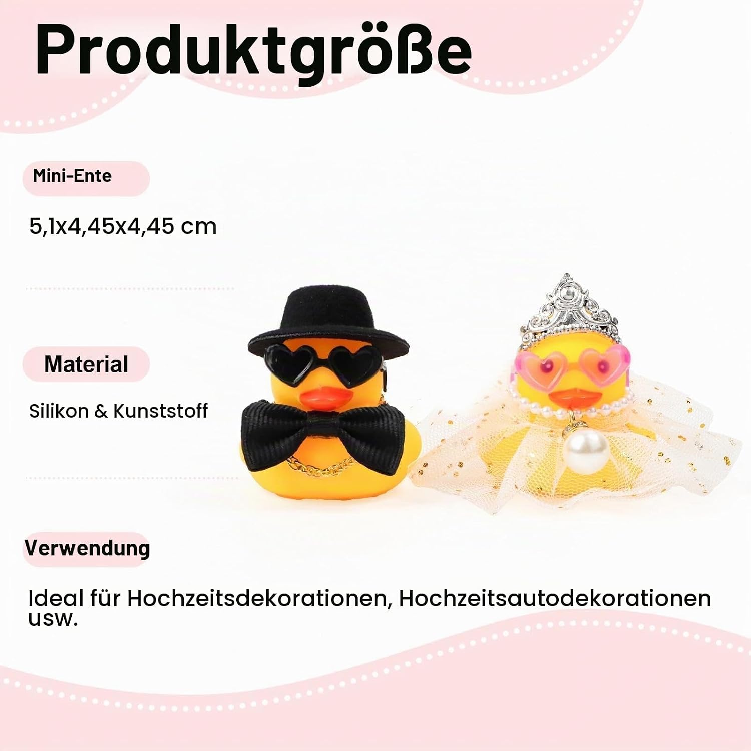 AKONE Pack of 2 Squeaky Duck Wedding Couple, Wedding Gifts for Newlyweds, Funny Couple Rubber Duck, Mini Bride and Groom Duck for Ceremony, Wedding Blessing, Wedding Gift – Bild 4