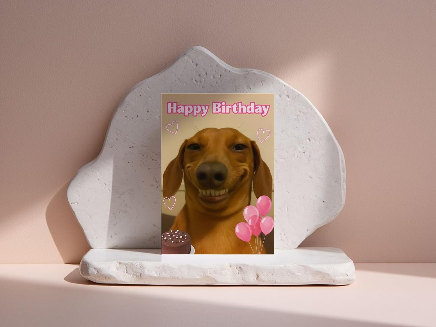 WBdesignz Funny Birthday Card with Envelope - with Happy Dachshund, Pink Balloons & Chocolate Cake - Humorous Greeting Card for Dog Owners, Friends & Family for Birthday (A6) – Bild 7