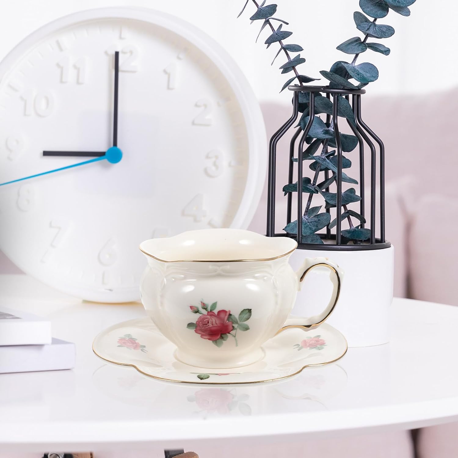 Beaupretty Keramik Teetasse mit Untertasse, 1 Satz, Zarte Kurvenform – Bild 4