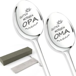 Grandma and Grandpa Gift, Set of 2 Coffee Spoons with Engraving with Gift Box & Velvet Bag, Mother’s Day Gift for Best Grandma, Grandpa, Birthday Gift, Father’s Day Gift, Christmas