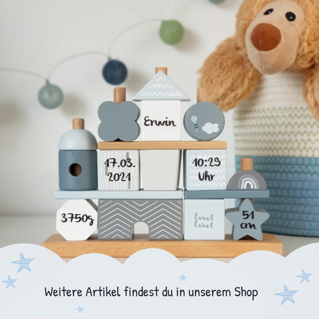 KIDSLINO Plug-in Game House Blue I Gift for Birth Personalised I Wooden Toy I Personalised Gifts Baby I Label I Plug-in Toy with Name & Birth Data – Bild 8
