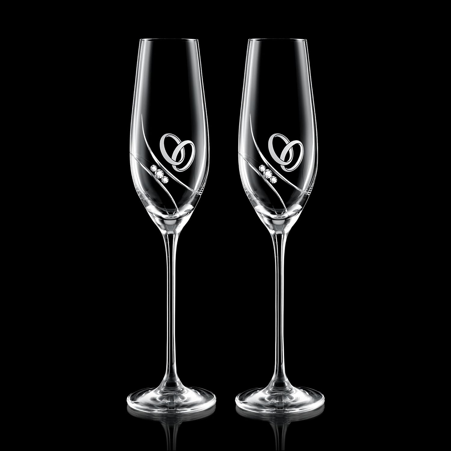 Gala Champagne Glasses with Swarovski Crystals - Engraved Hearts, Minimalist Design - Champagne Glasses Wedding Champagne Glasses Set, Aperitif Glasses for Special Occasions, Pack of 2 – Bild 5