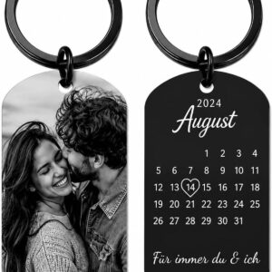 One Ace Personalised Stainless Steel Keyring with Black/White Picture and Date - Valentine's Day & Anniversary Gift for Him & Her - Partner Gifts - Personalised Gifts