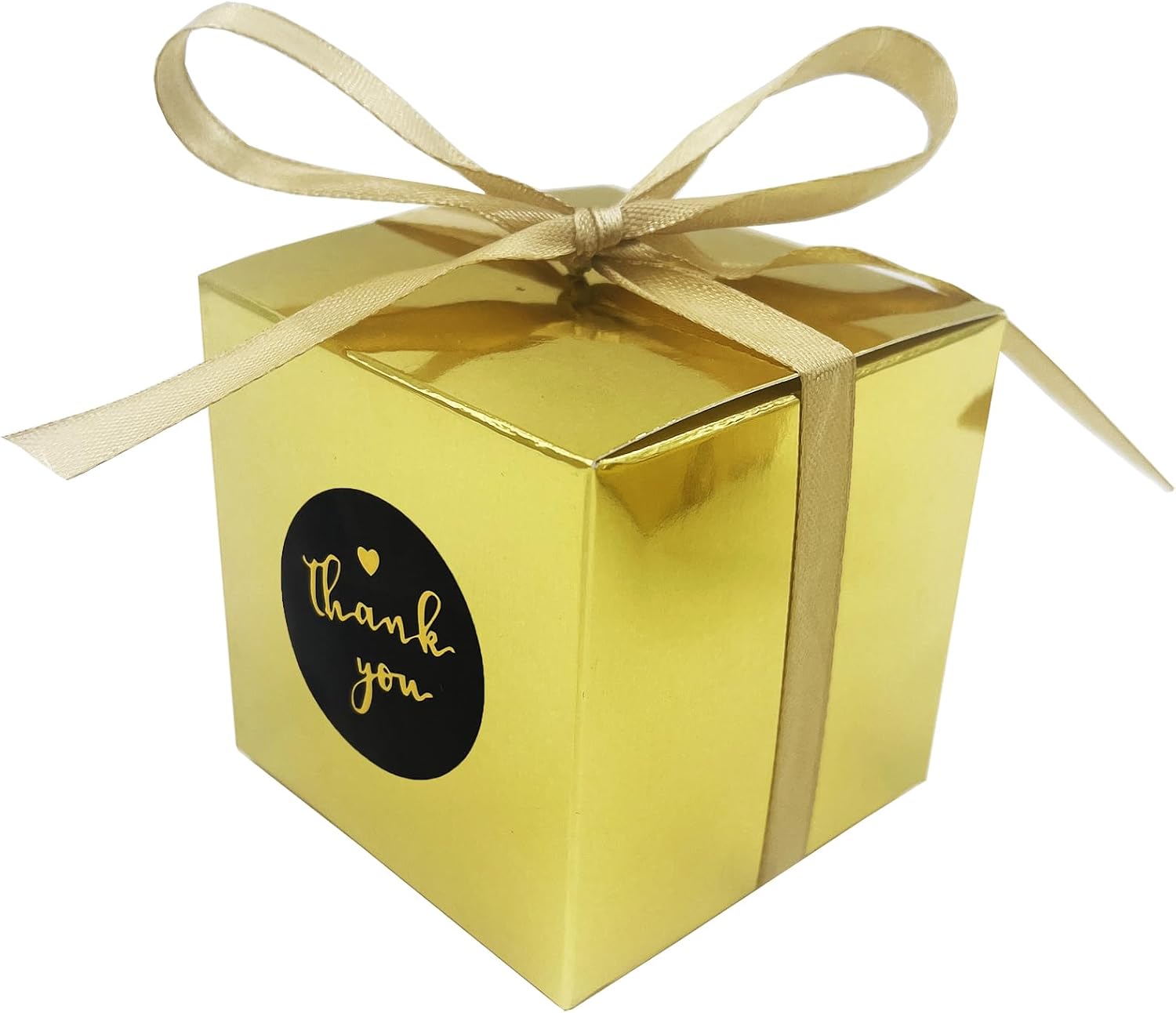 DUGYIRS Pack of 50 Golden Gift Boxes Candy Boxes 7.6 x 7.6 x 7.6 cm Party Gift Boxes with Ribbons for Wedding Baby Shower Decorations Birthday Party Accessories – Bild 5