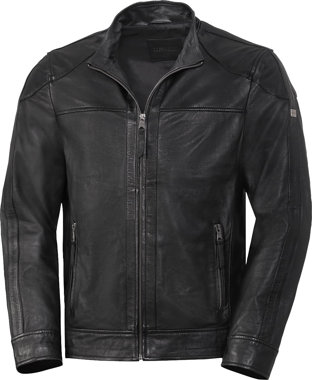 Ross & Cole Men's Leather Jacket, 100% Real Leather, Between-Seasons Jacket, Made of Butter-Soft Nappa Leather, High-Quality Biker Leather Jacket for Men, Size 48-60