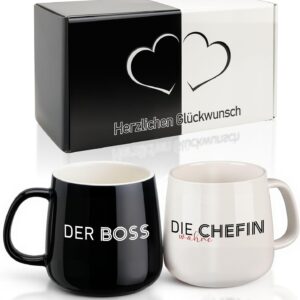 TUZELIYA The Boss & The True Boss Partner Mug Set - Wedding Gift for Newlyweds, Years Gift for Women & Men, Black and White Couple Mugs for Wedding, Anniversary & Christmas