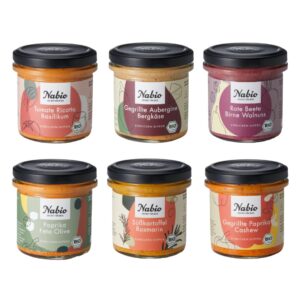NABIO Mediterranean spreads and dips take you on a journey to the appetizer plates of the South. 3 x vegan spreads, 3 x vegetarian spreads (6 x 135 g)