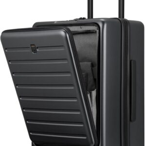 LEVEL8 Suitcase Trolley with Front Compartment, Lightweight Hard Shell Suitcase, 4 Spinner Twin Wheels, TSA, Business Suitcase with Laptop Compartment, Travel Suitcase, Hand Luggage, 55 cm, 40 L, Grey