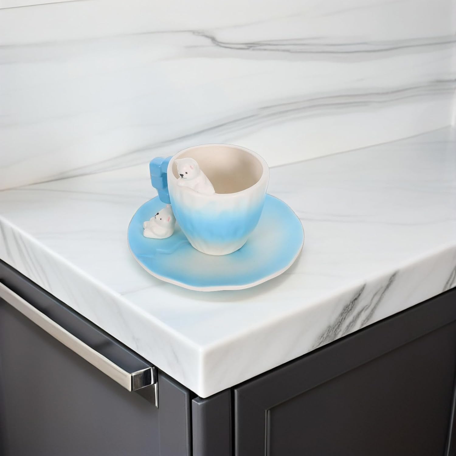 Hemobllo Eisbär Keramik Kaffeetasse mit Untertasse 200 Ml Süßes 3d tiermotiv Teetassen Satz für Kaffee und Tee Geschenkset – Bild 8