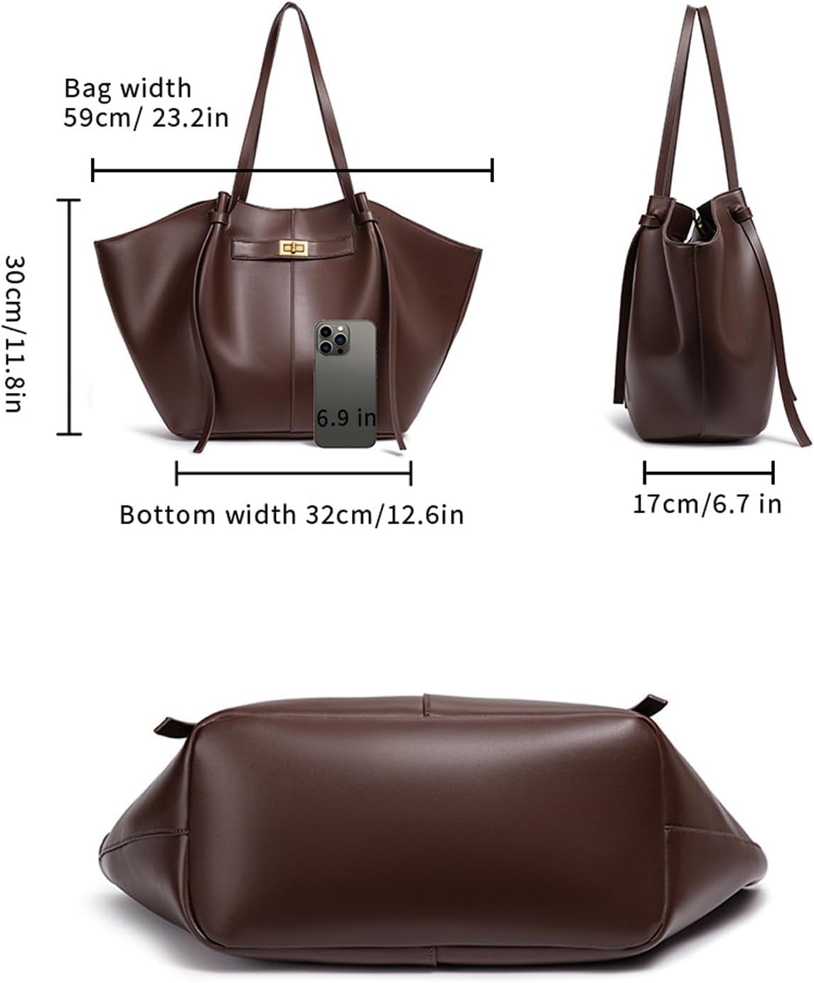 Generisch Women's Tote Bag, Shopper Bag, Large Shoulder Handbag with Removable Strap, Leather Tote Bag, Women's Brown, Shopper for College, School, Work, Travel, Shopping. – Bild 7