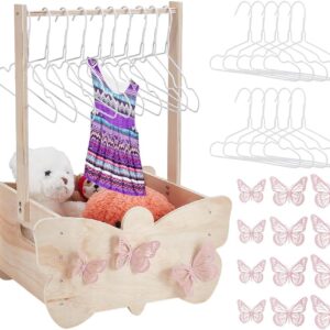 Unicraftal Baby Basket Gift Wooden Storage Box with Butterfly Motif Includes 12 Hollow Butterfly and 10 Hangers Welcome Gift for Baby Shower Gift 41 x 31 x 55 cm