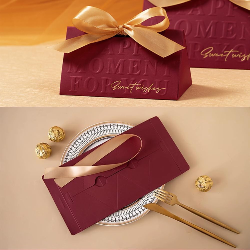 ONEBO Pack of 30 Candy Boxes Guest Gift Box, Wedding Candy Box, Paper Candy Boxes with Bow for Tying for Wedding Birthday Party (Burgundy) – Bild 5