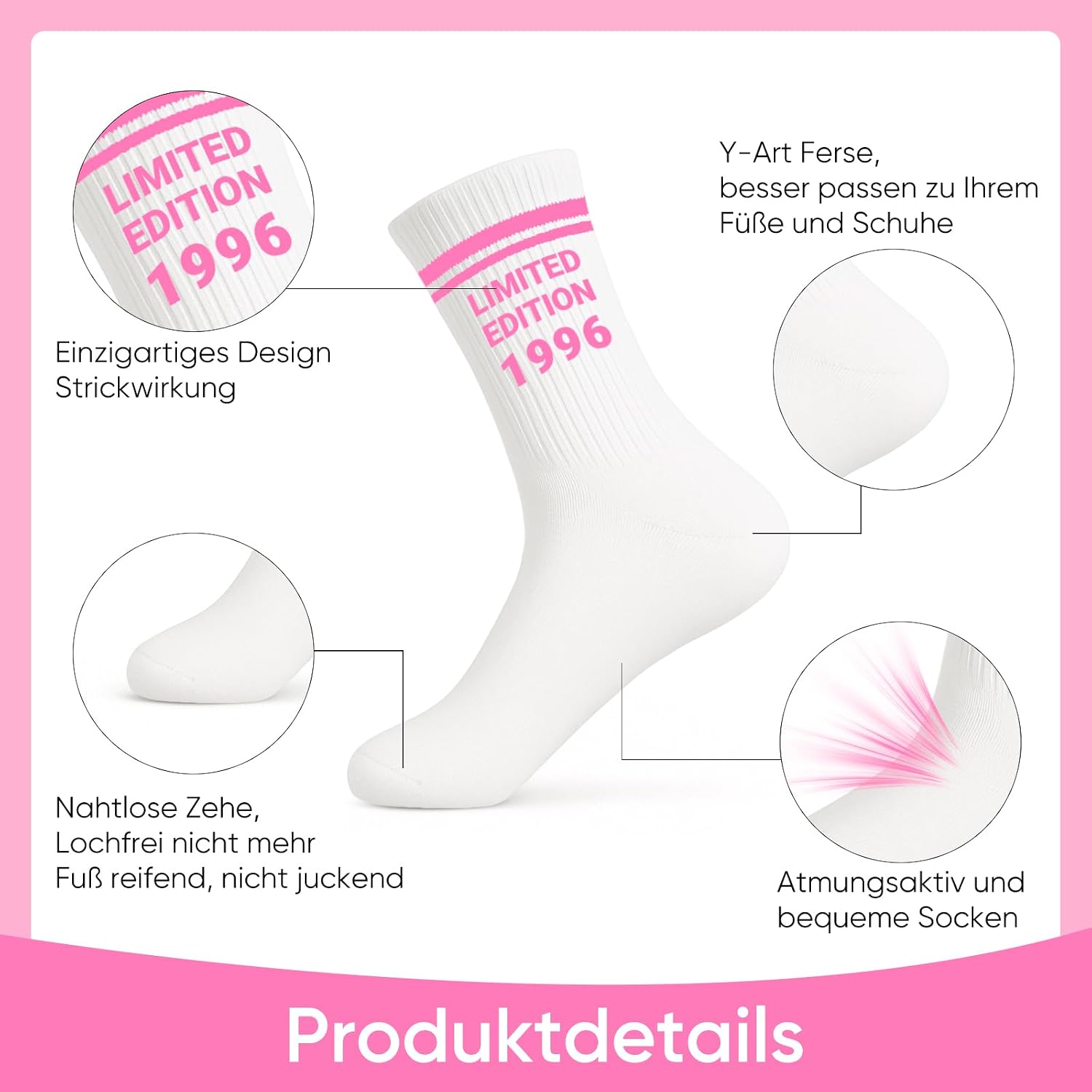 Scinzene Gift 30th Birthday Woman Set - Limited Edition 1996 100% Cotton Socks (36-44) with Keyring & Gift Bag For 30th Birthday Women, 30th Birthday Women Gift Idea – Bild 4