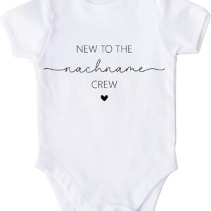 Surname Baby Bodysuit Personalised with Name, Pregnancy Proclaim, Baby Body Baby, Birth Gift, Baby Bodysuit Personalised, You Will Be Dad Grandma Grandpa Gift, New to the Crew Bodysuit