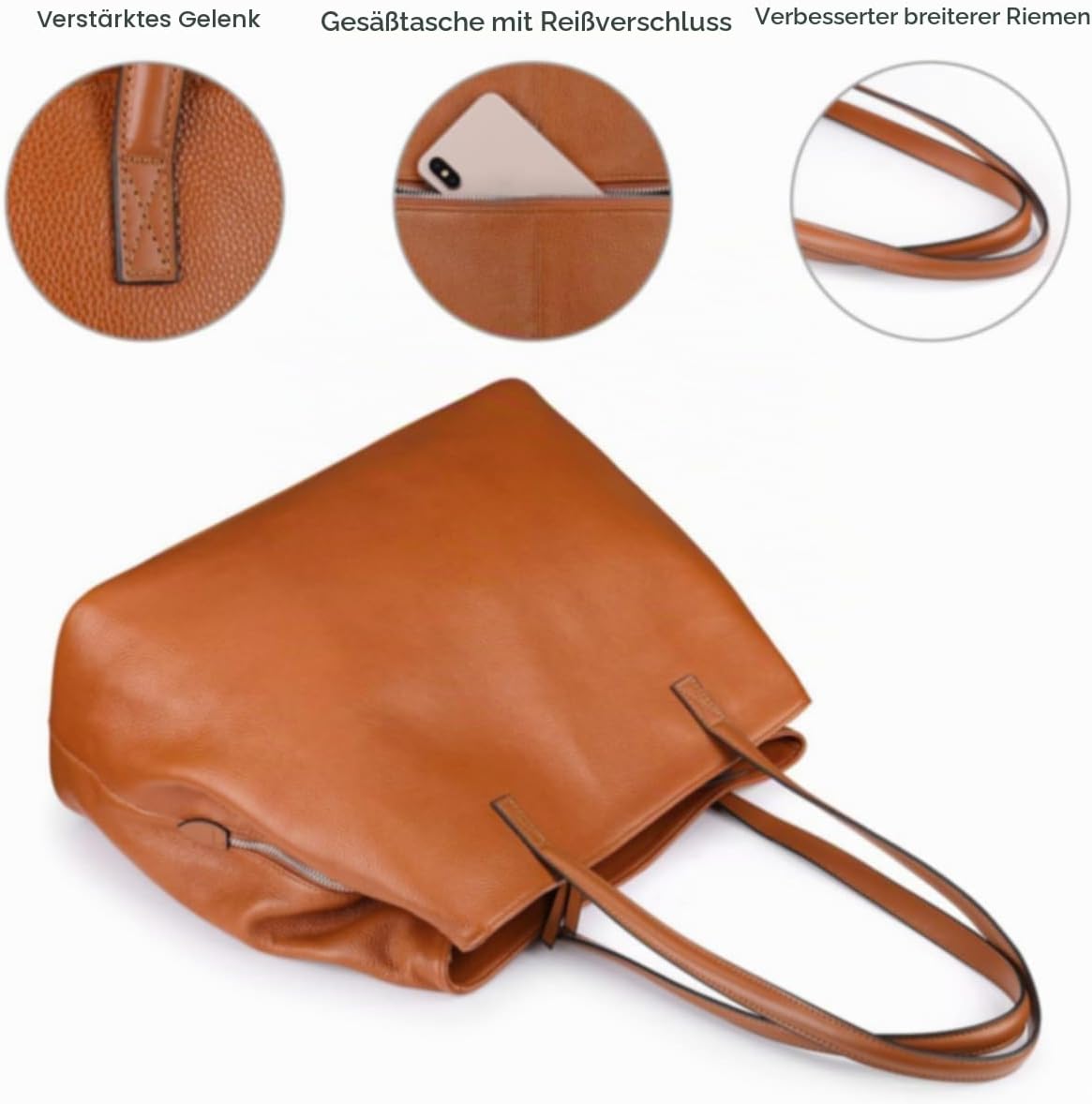 S-ZONE Women's Handbag Soft Genuine Leather Large Foldable Shopper Shoulder Bag 13 Inch Laptop Bag Handle Bags – Bild 5