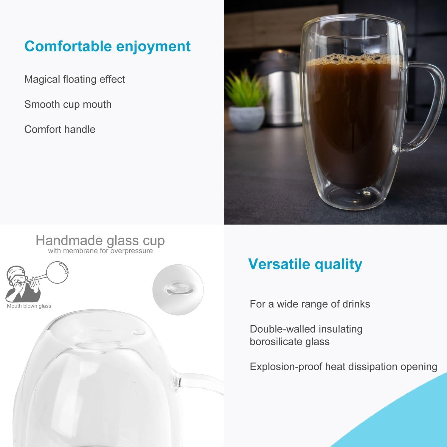 Intirilife Double-Walled Thermal Coffee Mug / Tea Mug, Glass – Bild 5