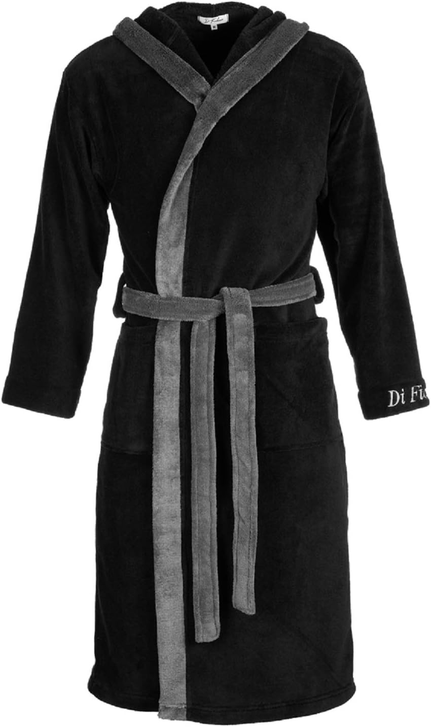 Di Ficchiano Monza Men's Bathrobe with Hood, Fluffy Dressing Gown, Sleepwear Made of Elegant Microfibre, Kimono with Choice of Colours and Sizes S–5XL, Bath Robe, Oeko-Tex Standard 100