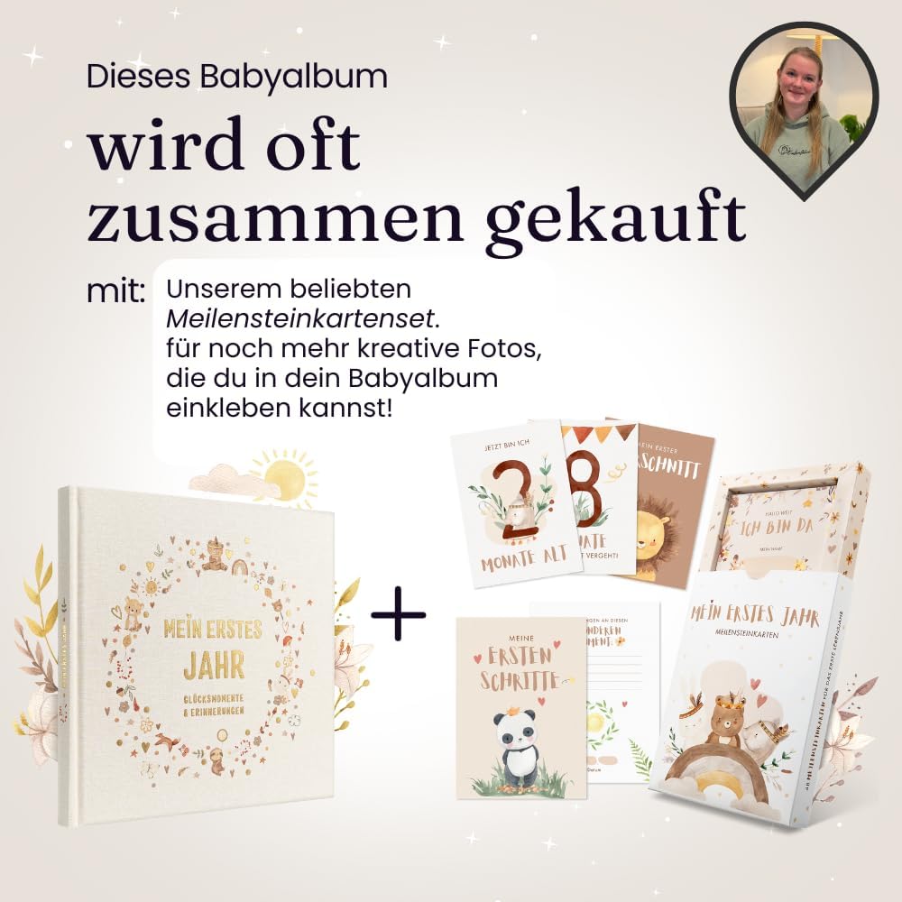 EULENTALER Baby Album Boho My 1st Year [with Linen Cover and Gold Embossing – Bild 6