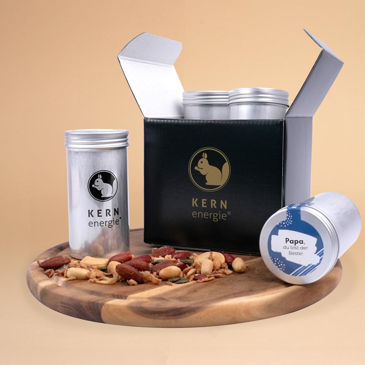 KERNenergie Elegant Nut Gift Set | 4 Nut Mixes and Chocolated Nuts in 90 g Aluminium Tin | in Practical Gift Box | for Mum and Dad | Father's Day – Bild 4