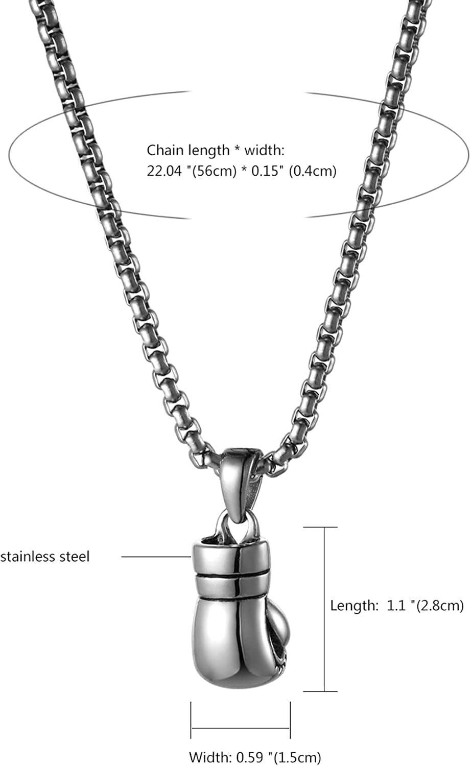 JewelryWe Jewellery Stainless Steel Dominant Boxing Gloves Men's Pendant with Necklace Men's Chain Silver Black Gold with Gift Bag – Bild 3